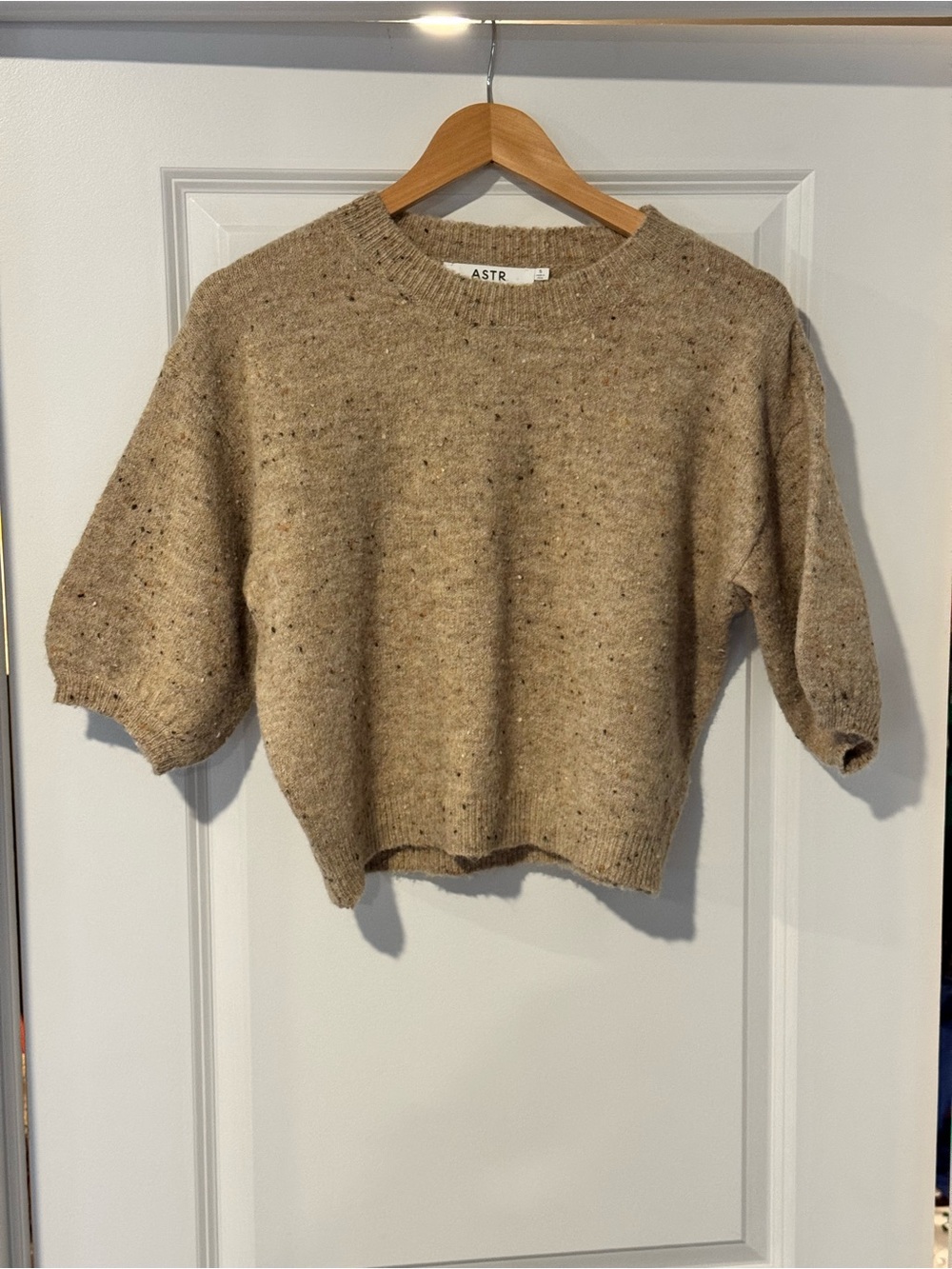 ASTR Tan Speckled Cropped Crewneck Sweater